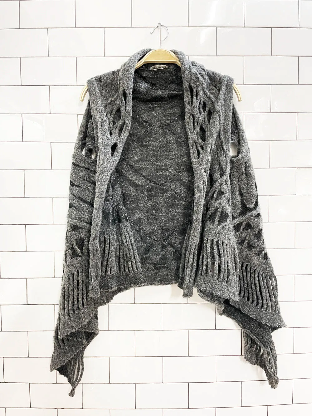 le streghe wool-blend art loose knit waterfall open vest sold by Good Market Thrift Store