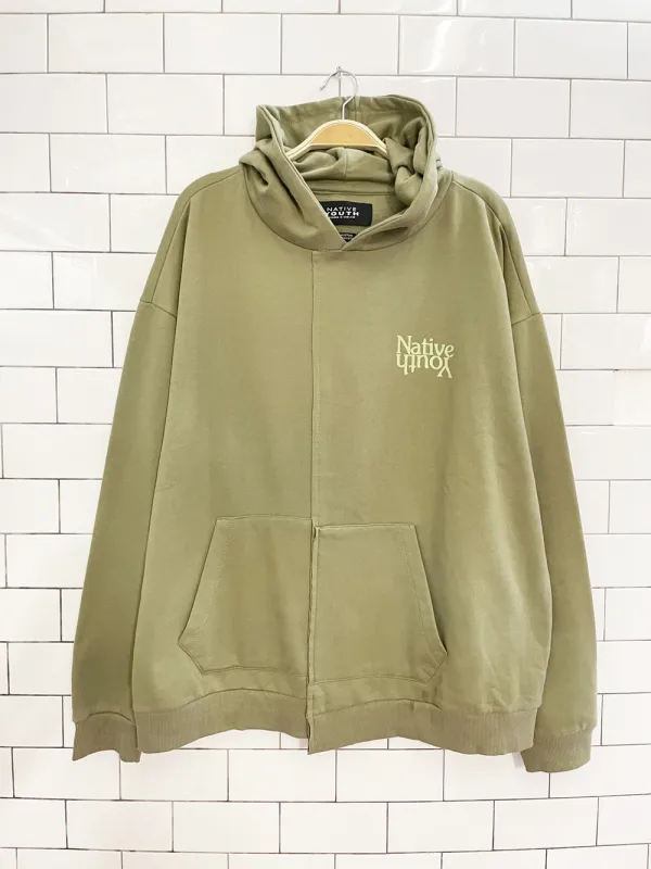 UO x native youth piers asymmetrical fleece hoodie sold by Good Market Thrift Store