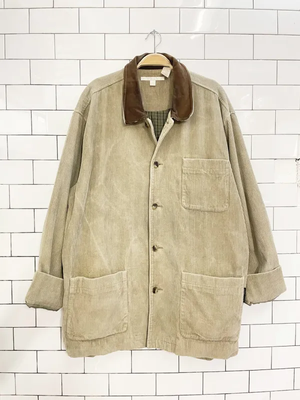 vintage 90s perry ellis chunky cord chore coat | lamb suede collar sold by Good Market Thrift Store