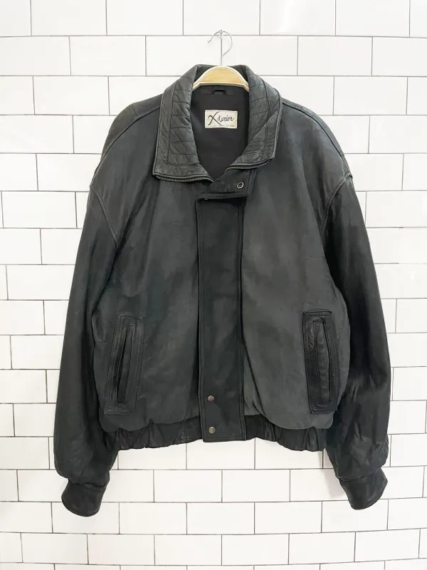 vintage 90s xterior nubuck leather bomber jacket sold by Good Market Thrift Store