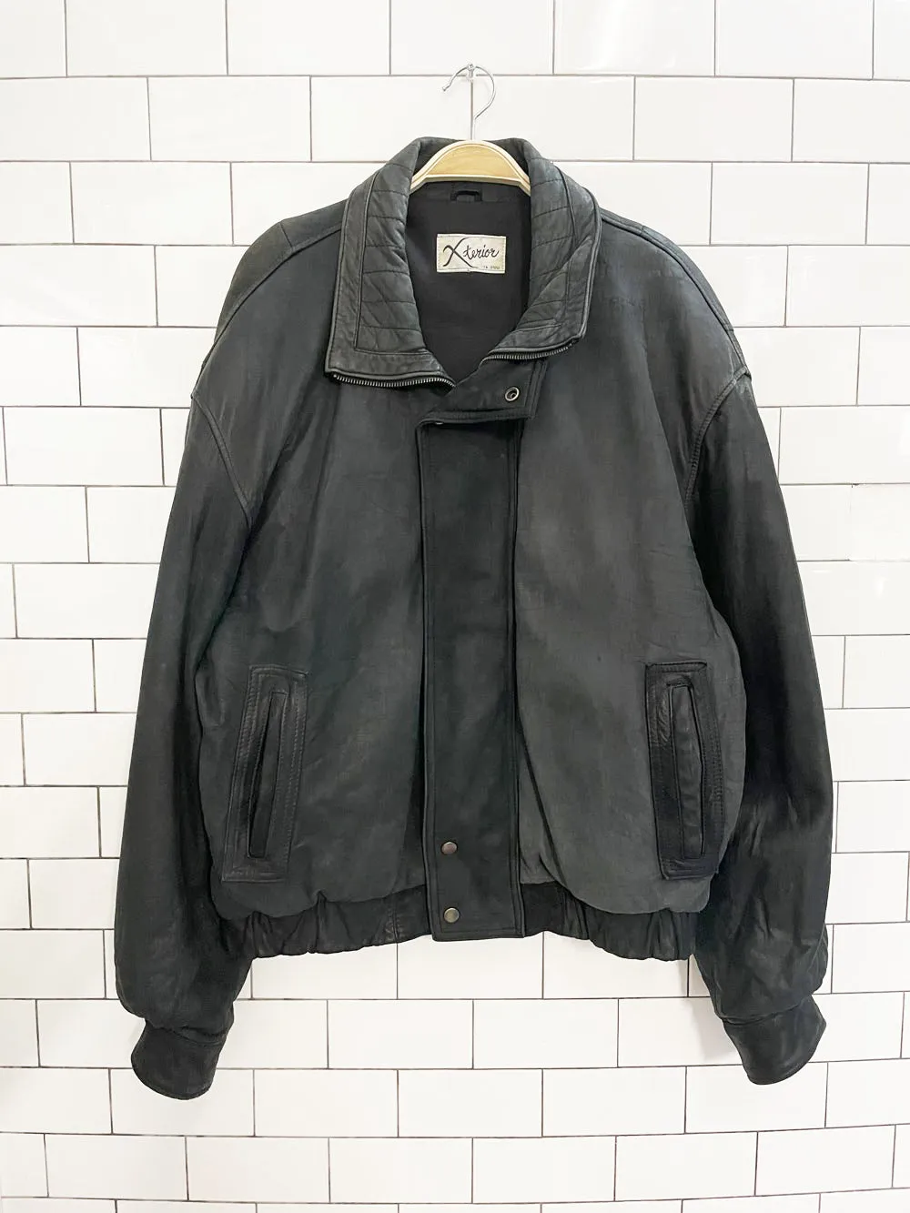 vintage 90s xterior nubuck leather bomber jacket sold by Good Market Thrift Store