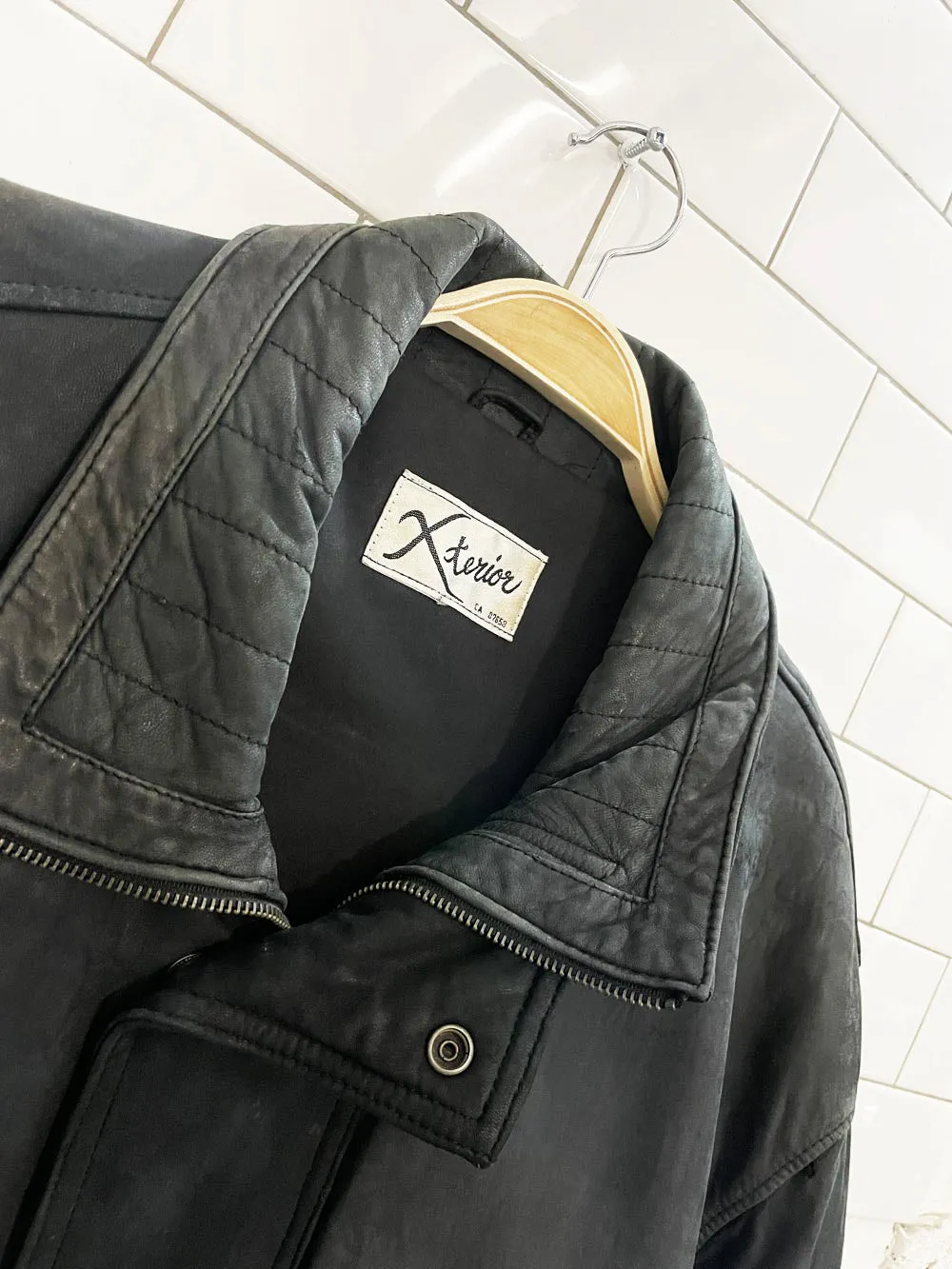 vintage 90s xterior nubuck leather bomber jacket sold by Good Market Thrift Store product image thumbnail 2