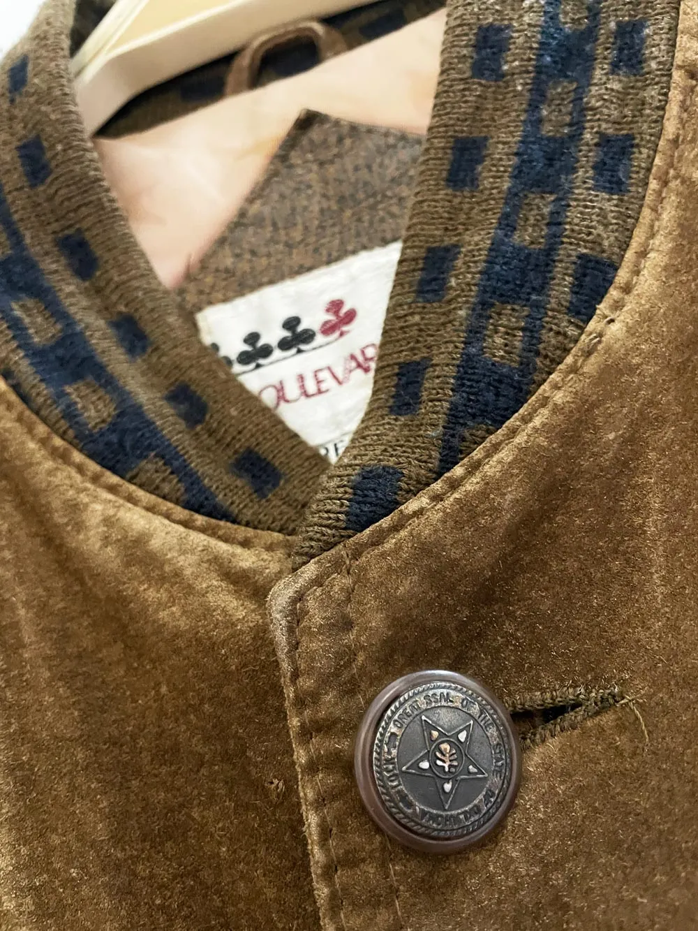 vintage 90s boulevard club suede embroidered mallard knit cuff bomber jacket sold by Good Market Thrift Store product image thumbnail 3