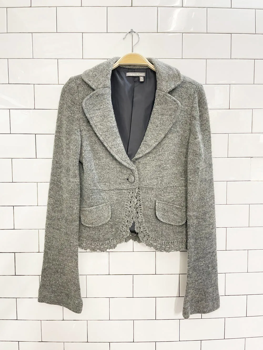 vintage 00s tristan & iseut wool-blend bell sleeve knit blazer jacket sold by Good Market Thrift Store