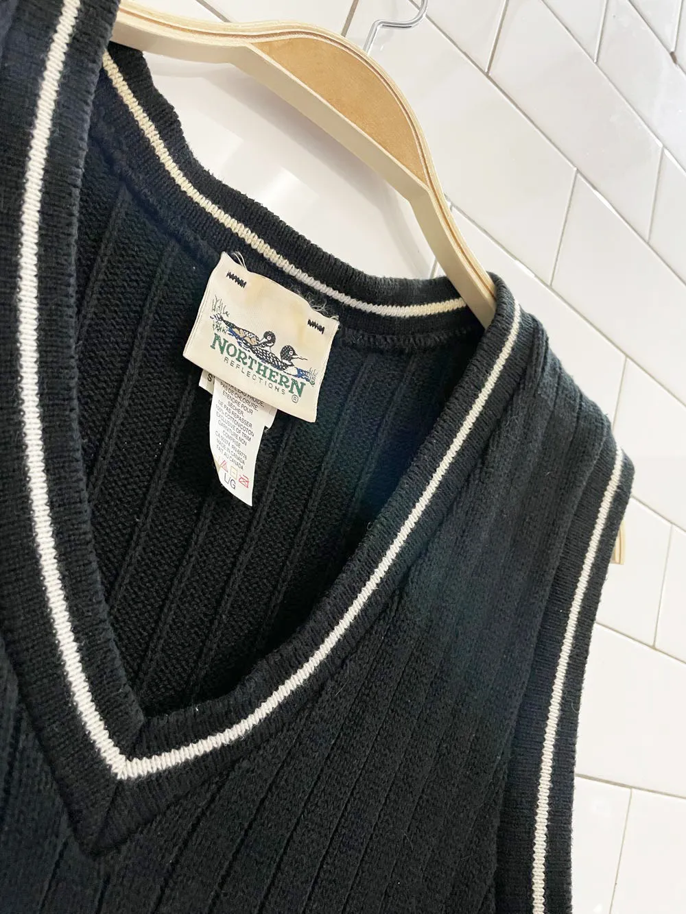 vintage 90s NR varsity stripe chunky rib knit sweater vest | northern reflections sold by Good Market Thrift Store product image thumbnail 2