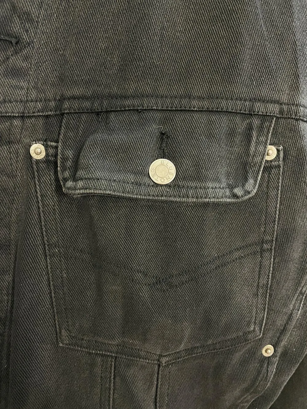 vintage 80s bluenotes oversized black denim jacket sold by Good Market Thrift Store product image thumbnail 3