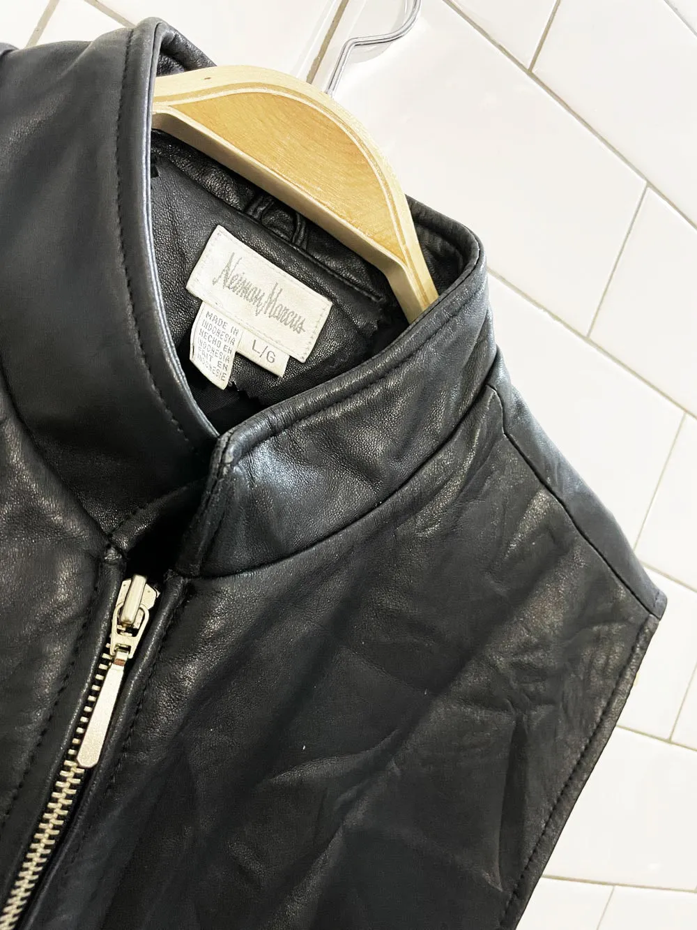 vintage 00s neiman marcus butter leather minimal zip vest sold by Good Market Thrift Store product image thumbnail 2
