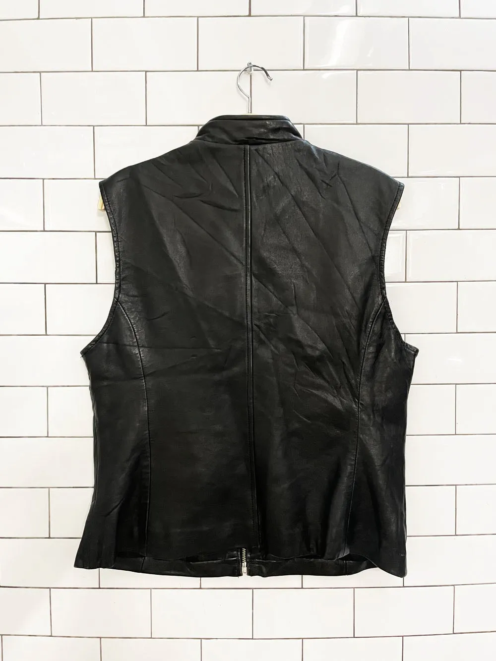vintage 00s neiman marcus butter leather minimal zip vest sold by Good Market Thrift Store product image thumbnail 4