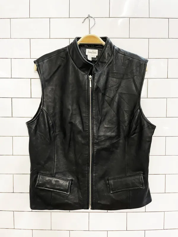 vintage 00s neiman marcus butter leather minimal zip vest sold by Good Market Thrift Store