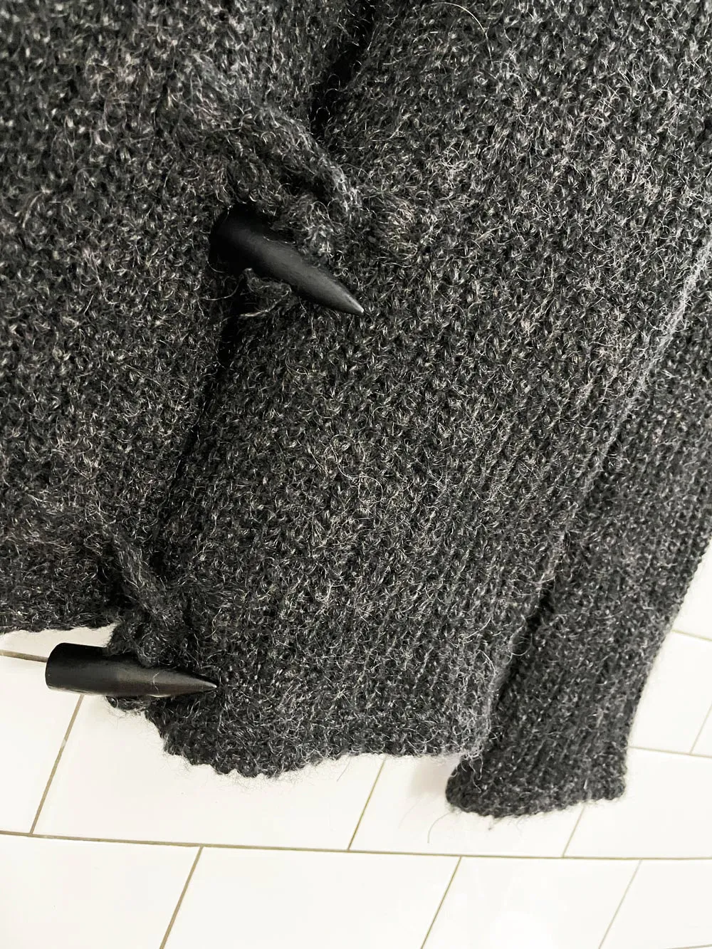 y2k ABS allen schwartz mohair knit cardigan with ostrich feather collar sold by Good Market Thrift Store product image thumbnail 3