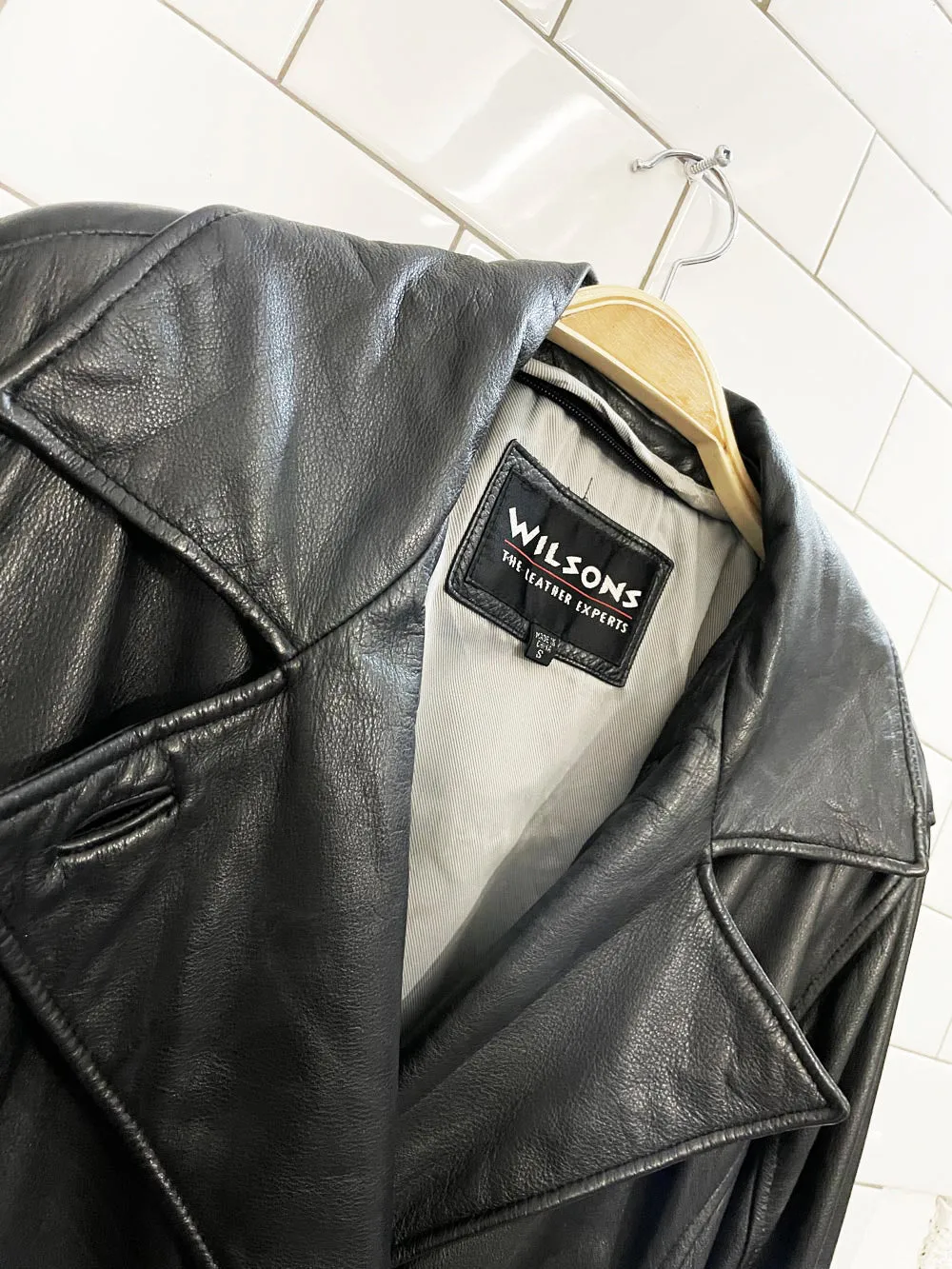 vintage wilsons soft leather belted trench coat sold by Good Market Thrift Store product image thumbnail 2