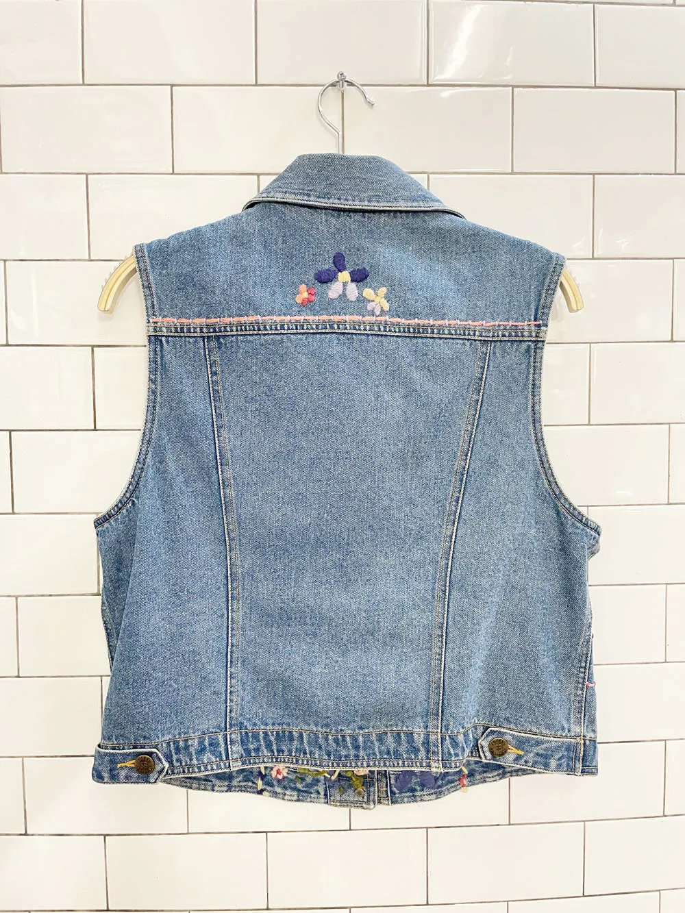 y2k susan bristol embroidered flowers denim vest top sold by Good Market Thrift Store product image thumbnail 5