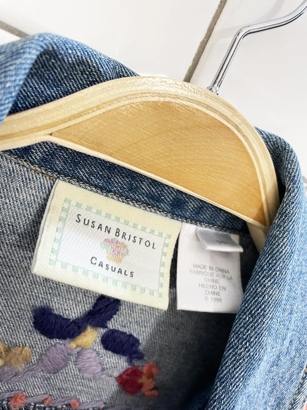 y2k susan bristol embroidered flowers denim vest top sold by Good Market Thrift Store product image thumbnail 4