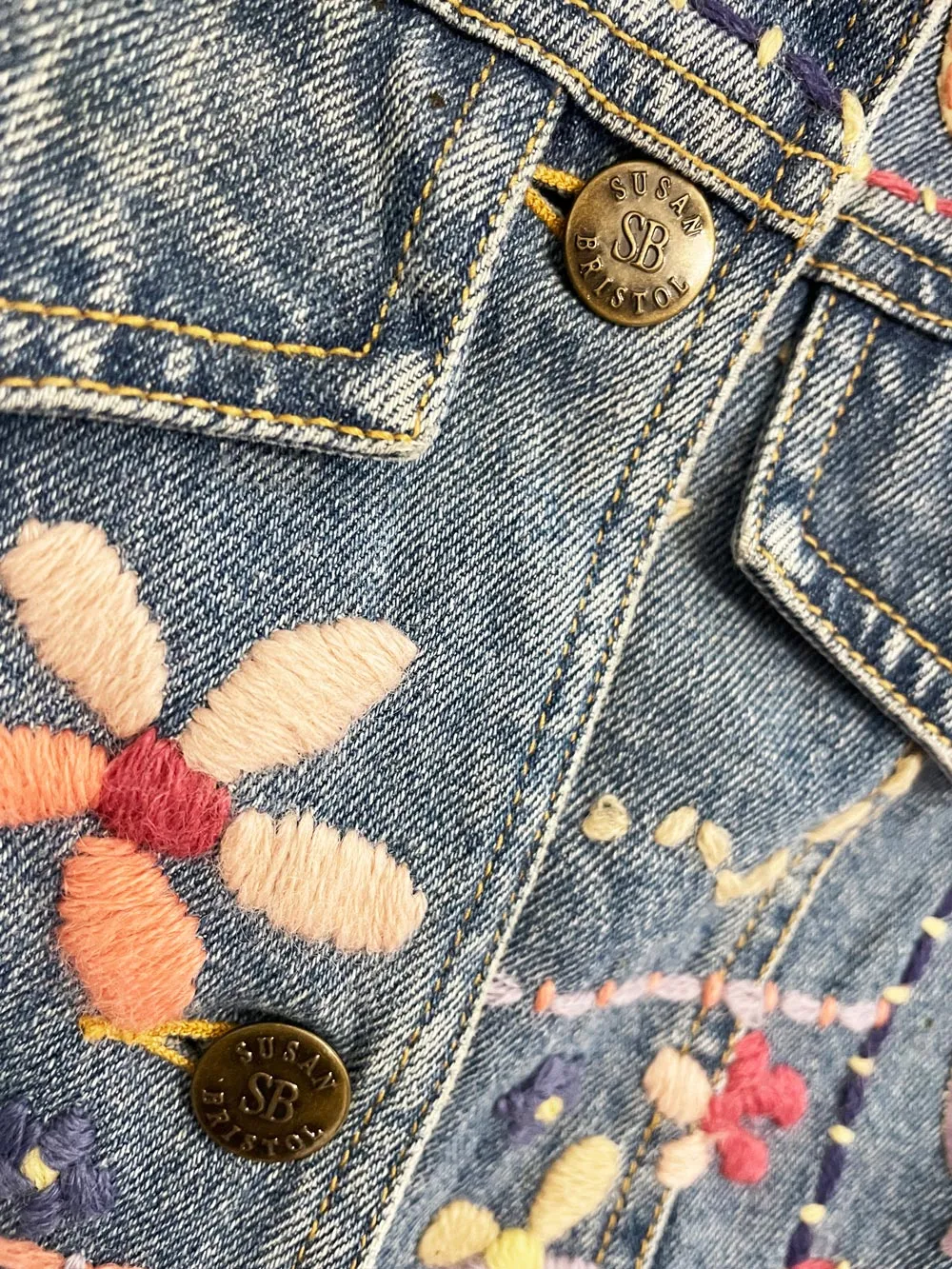 y2k susan bristol embroidered flowers denim vest top sold by Good Market Thrift Store product image thumbnail 3