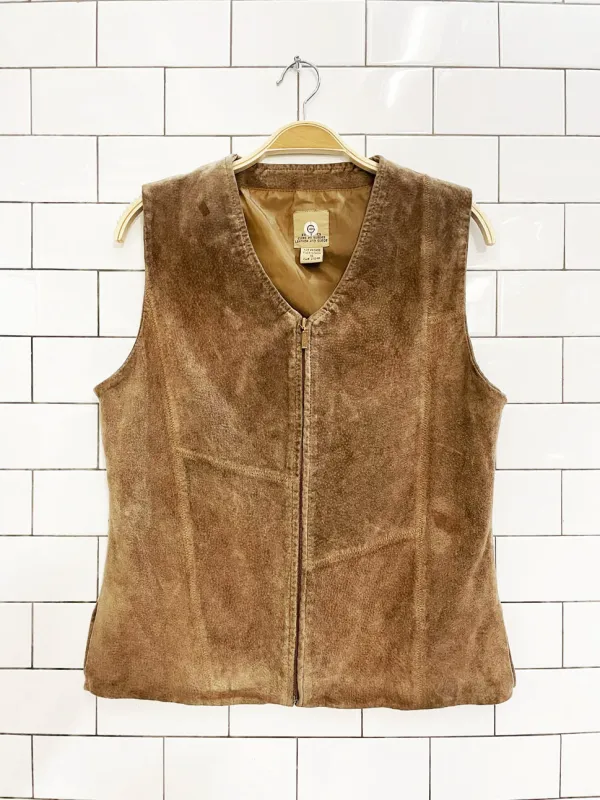 vintage 00s RTG patchwork suede minimal zip vest sold by Good Market Thrift Store