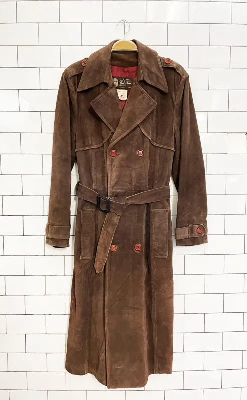 vintage 70s cosa nova double breasted suede trench coat | leather sold by Good Market Thrift Store