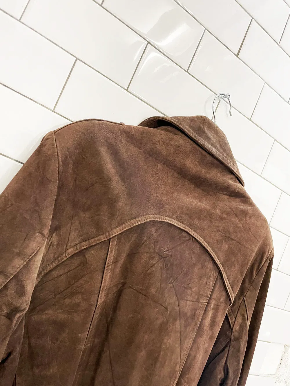 vintage 70s cosa nova double breasted suede trench coat | leather sold by Good Market Thrift Store product image thumbnail 3