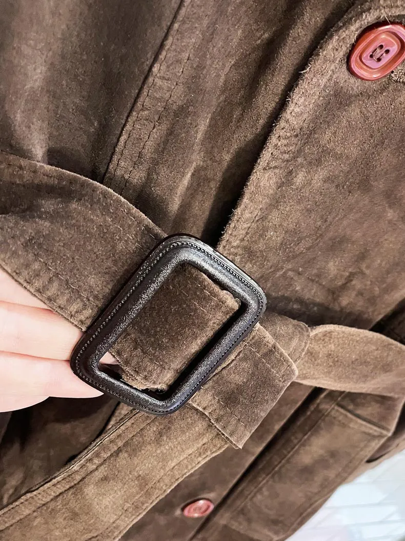 vintage 70s cosa nova double breasted suede trench coat | leather sold by Good Market Thrift Store product image thumbnail 5