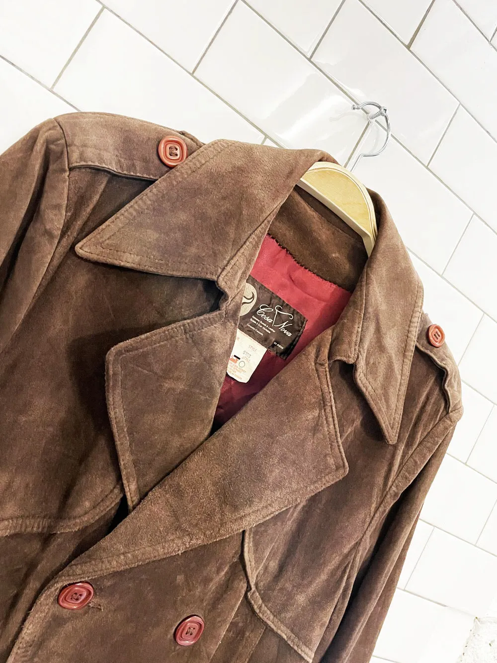 vintage 70s cosa nova double breasted suede trench coat | leather sold by Good Market Thrift Store product image thumbnail 2