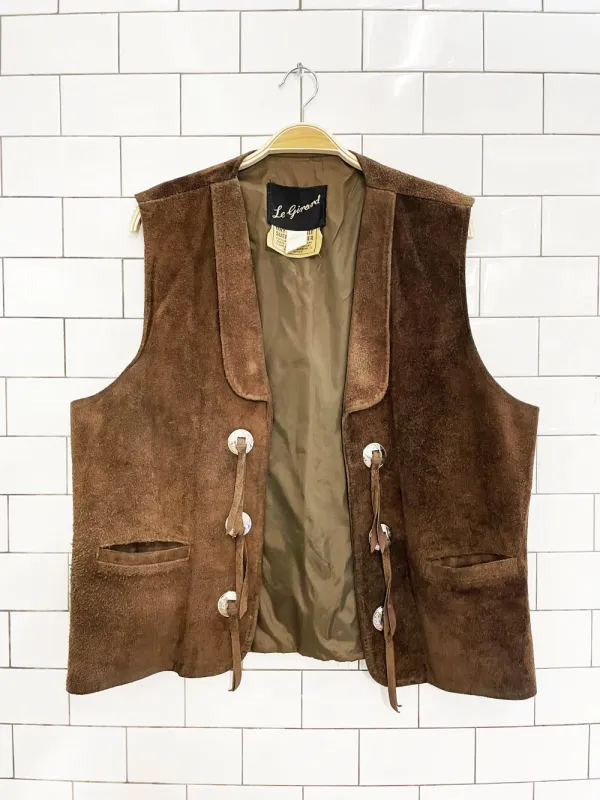 vintage 70s le girard suede concho fringe open vest sold by Good Market Thrift Store
