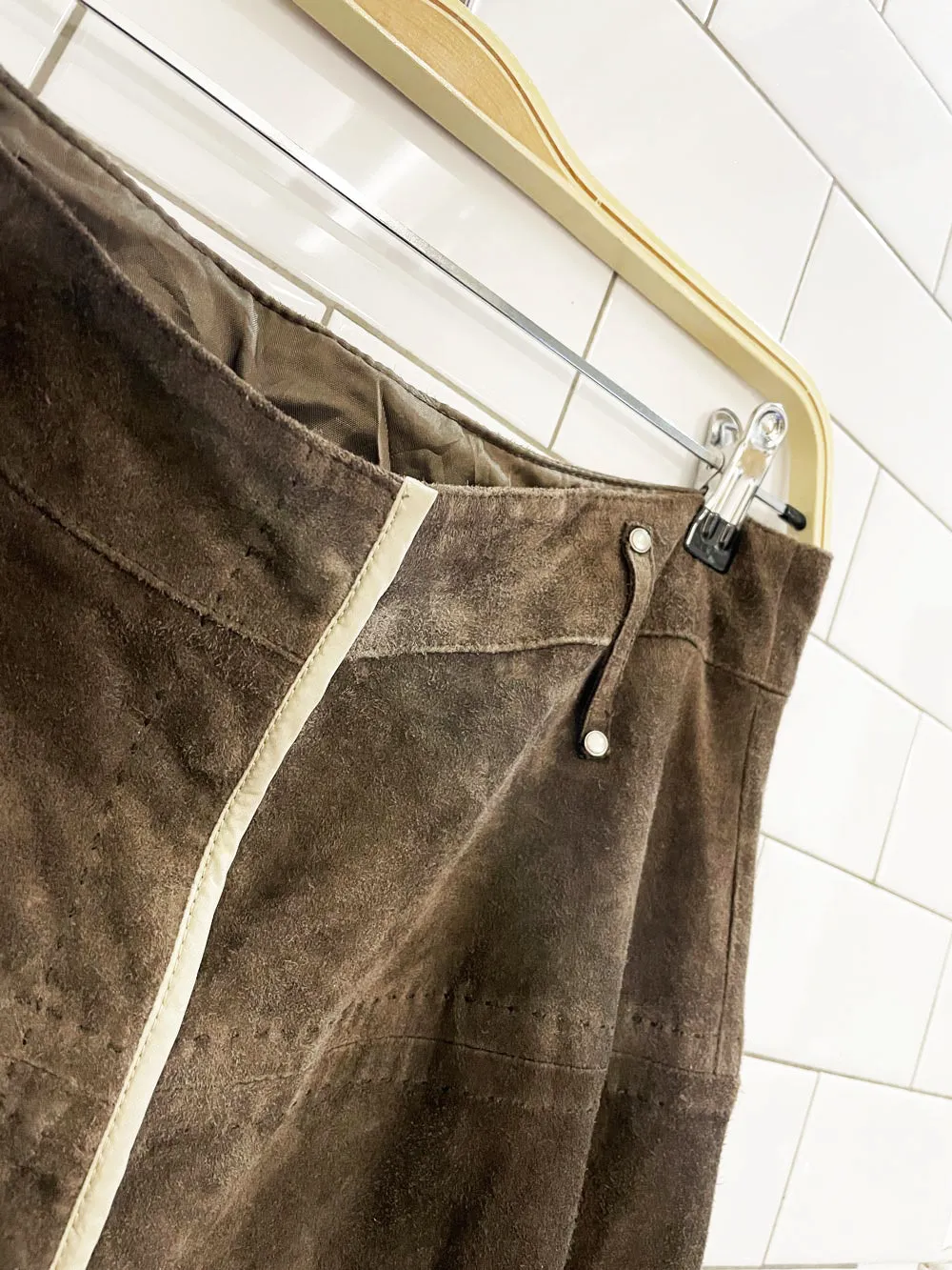 vintage 00s carlisle soft lamb suede snap button midi skirt sold by Good Market Thrift Store product image thumbnail 2