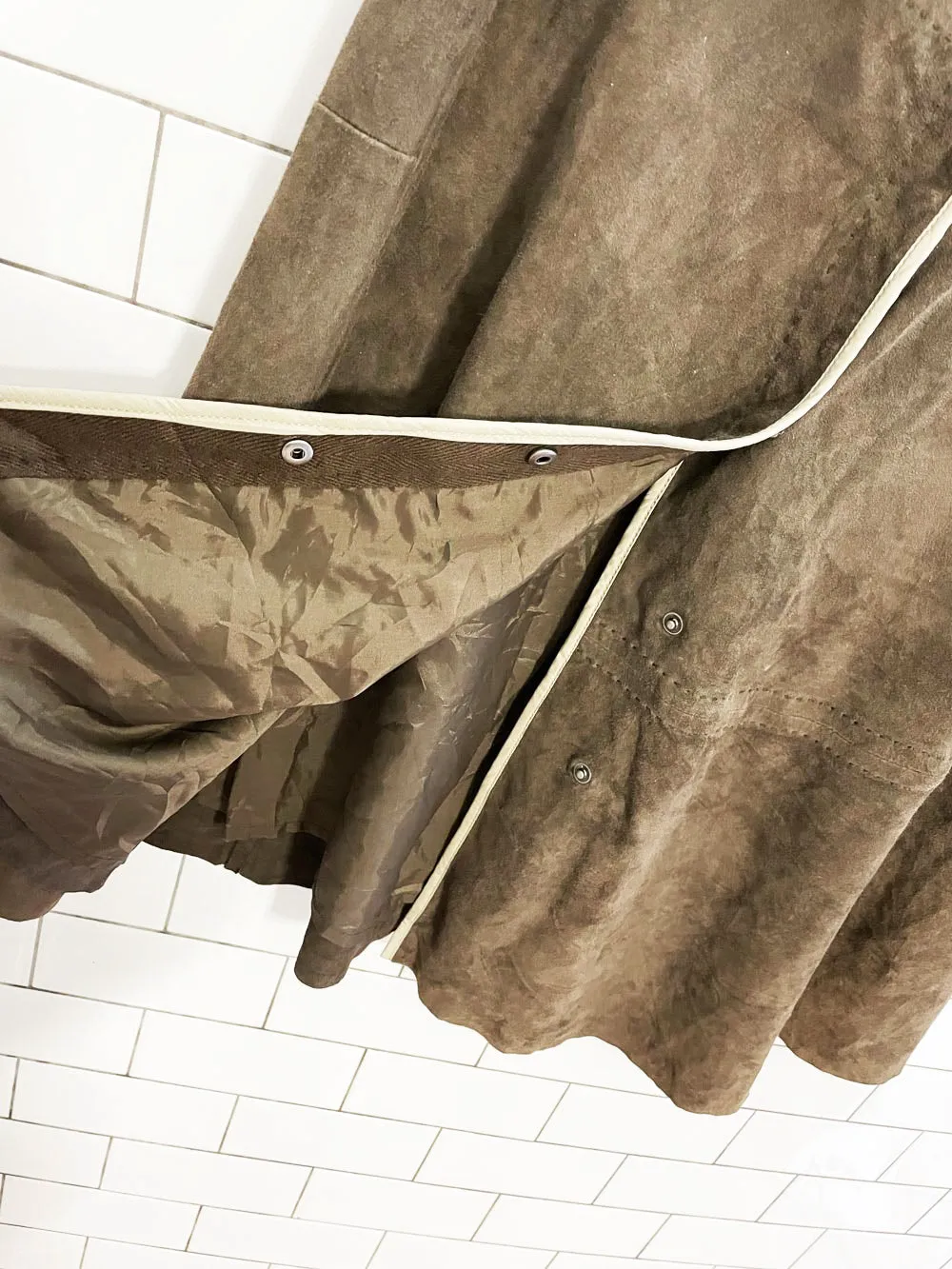 vintage 00s carlisle soft lamb suede snap button midi skirt sold by Good Market Thrift Store product image thumbnail 3