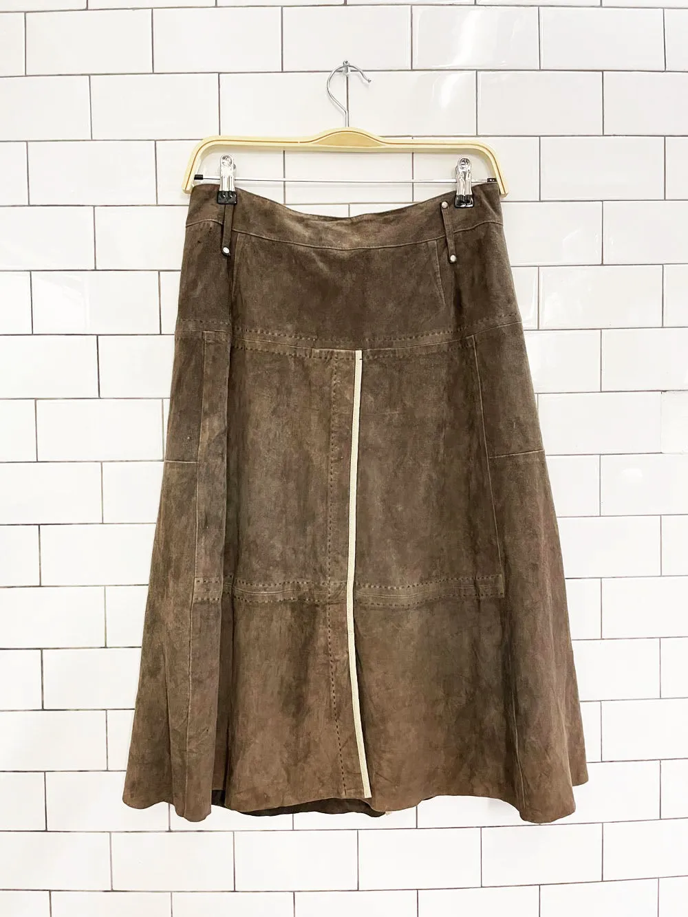 vintage 00s carlisle soft lamb suede snap button midi skirt sold by Good Market Thrift Store product image thumbnail 4