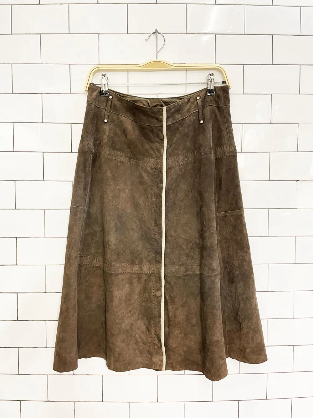 vintage 00s carlisle soft lamb suede snap button midi skirt sold by Good Market Thrift Store