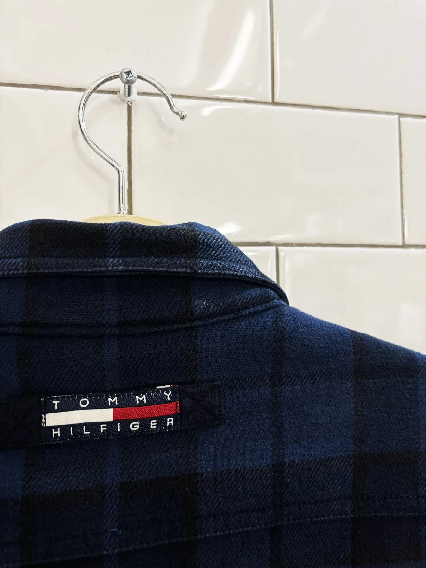 vintage 00s tommy hilifiger plaid flannel shirt jacket sold by Good Market Thrift Store product image thumbnail 3