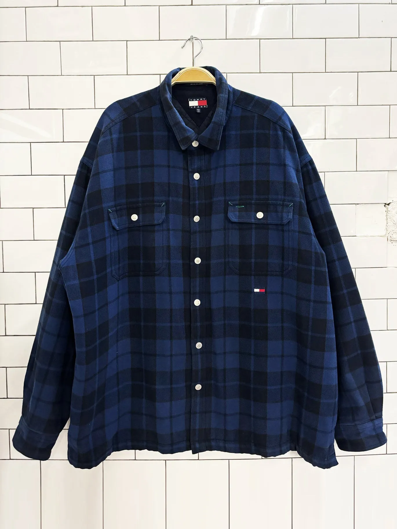 vintage 00s tommy hilifiger plaid flannel shirt jacket sold by Good Market Thrift Store