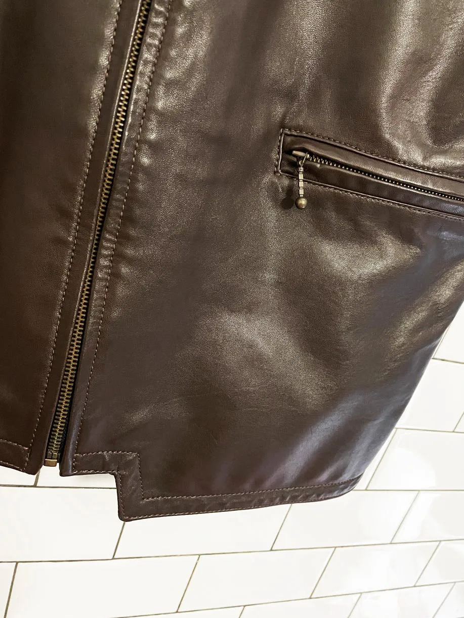 vintage karen gunna butter leather minimal zip vest | made in Canada sold by Good Market Thrift Store product image thumbnail 3