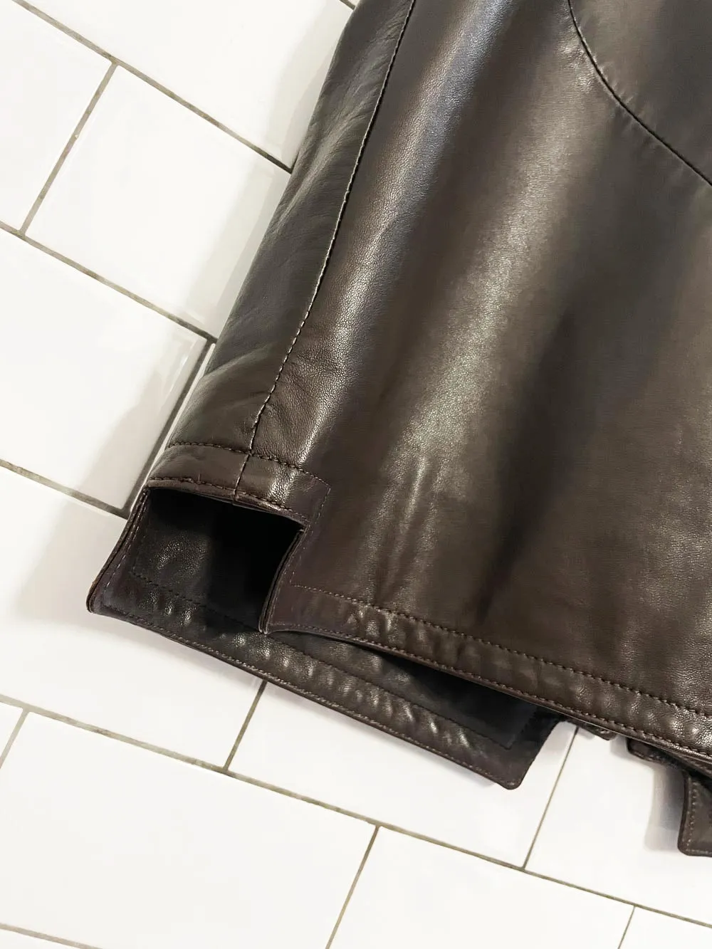 vintage karen gunna butter leather minimal zip vest | made in Canada sold by Good Market Thrift Store product image thumbnail 4