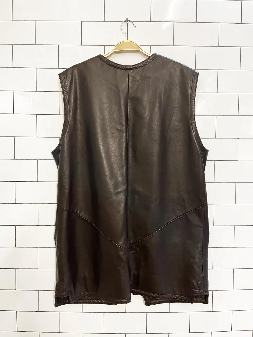 vintage karen gunna butter leather minimal zip vest | made in Canada sold by Good Market Thrift Store product image thumbnail 5