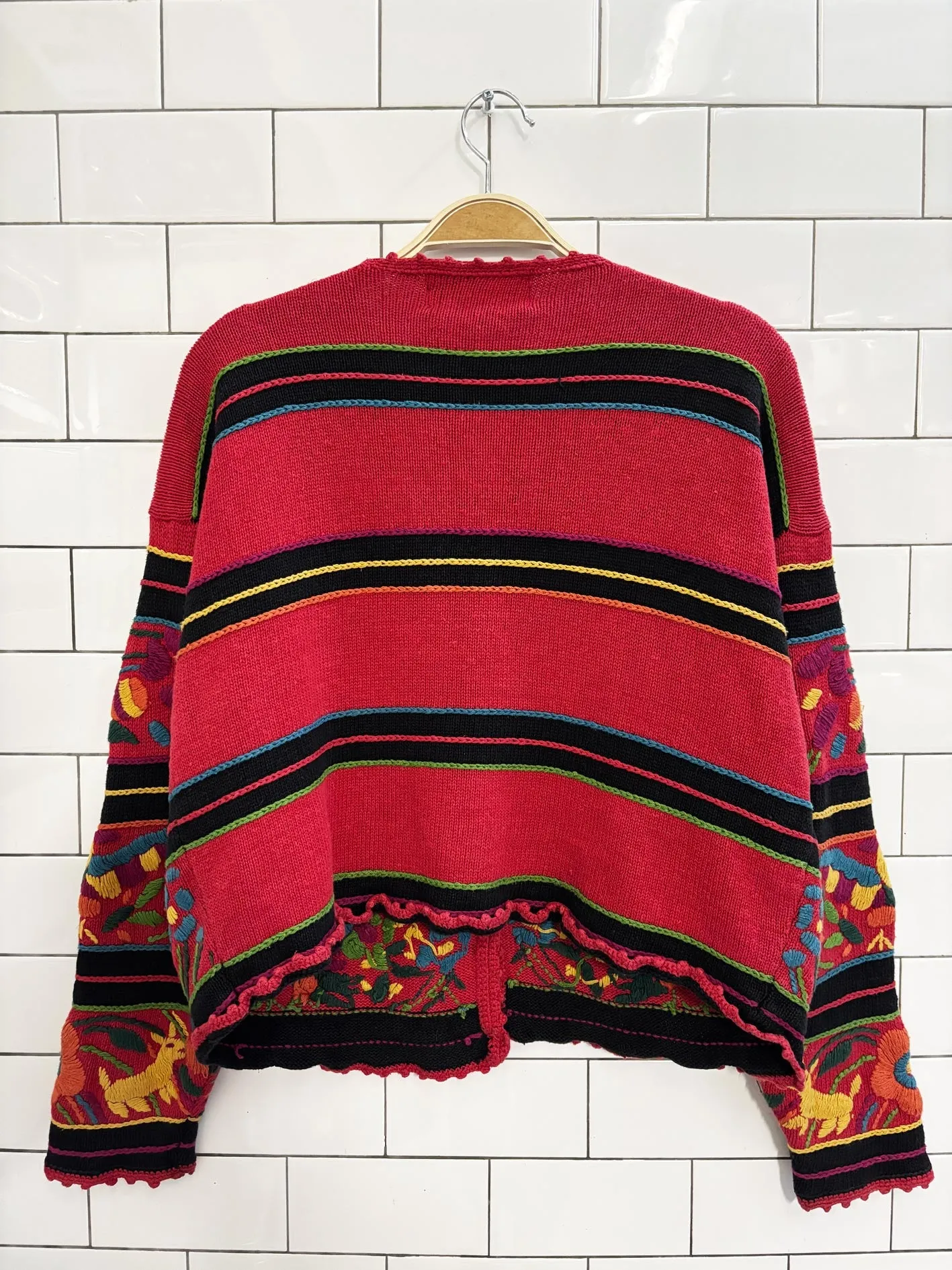 vintage 90s knitting needles heavy knit floral animal embroidered cardigan sold by Good Market Thrift Store product image thumbnail 5