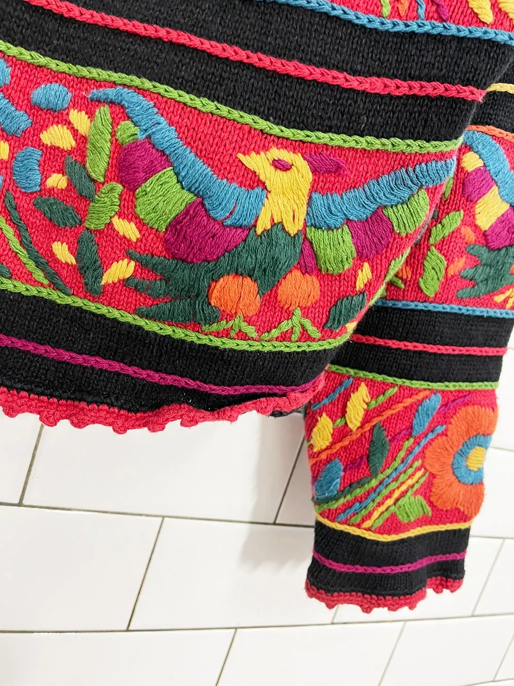 vintage 90s knitting needles heavy knit floral animal embroidered cardigan sold by Good Market Thrift Store product image thumbnail 3