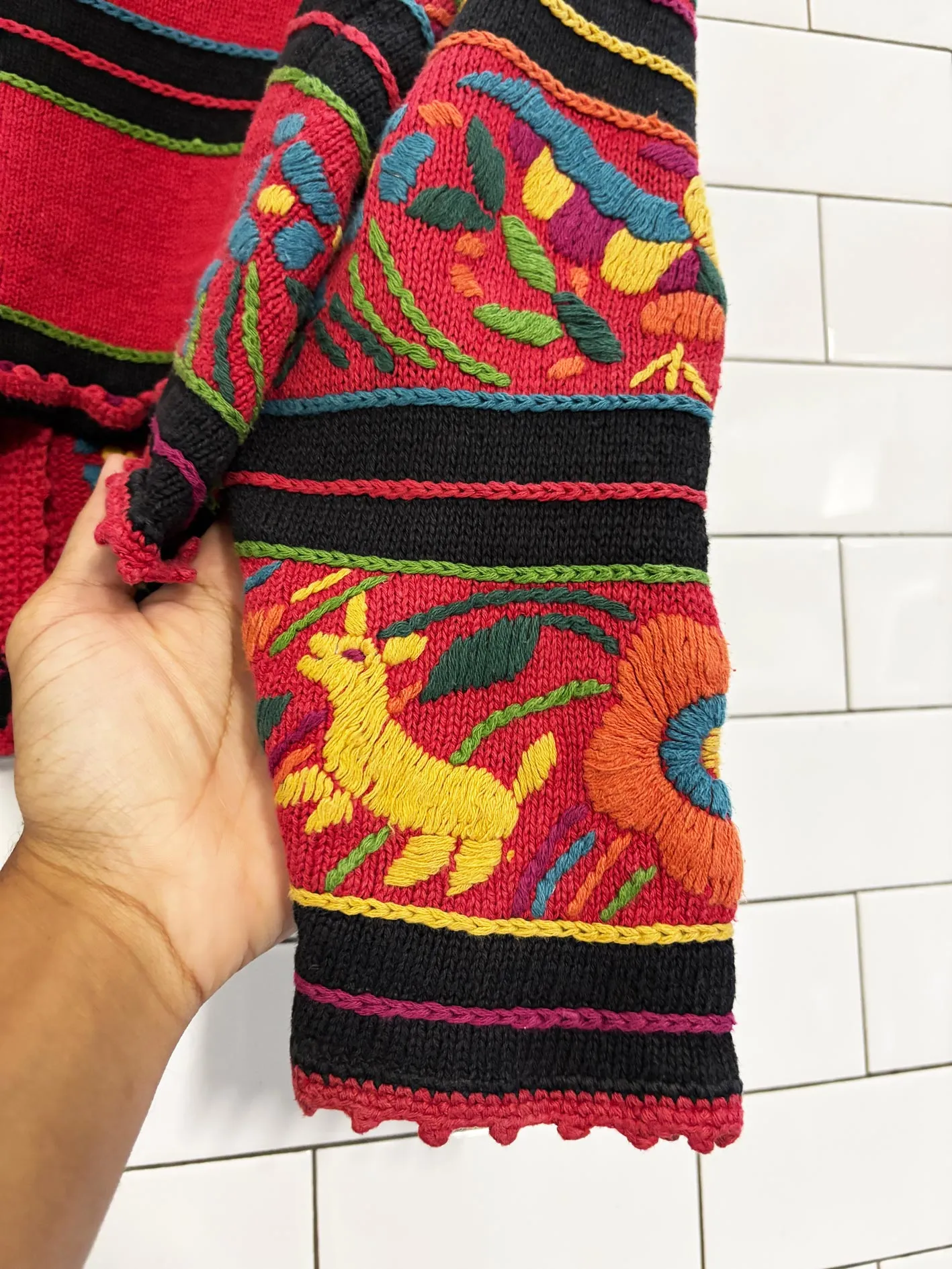 vintage 90s knitting needles heavy knit floral animal embroidered cardigan sold by Good Market Thrift Store product image thumbnail 4