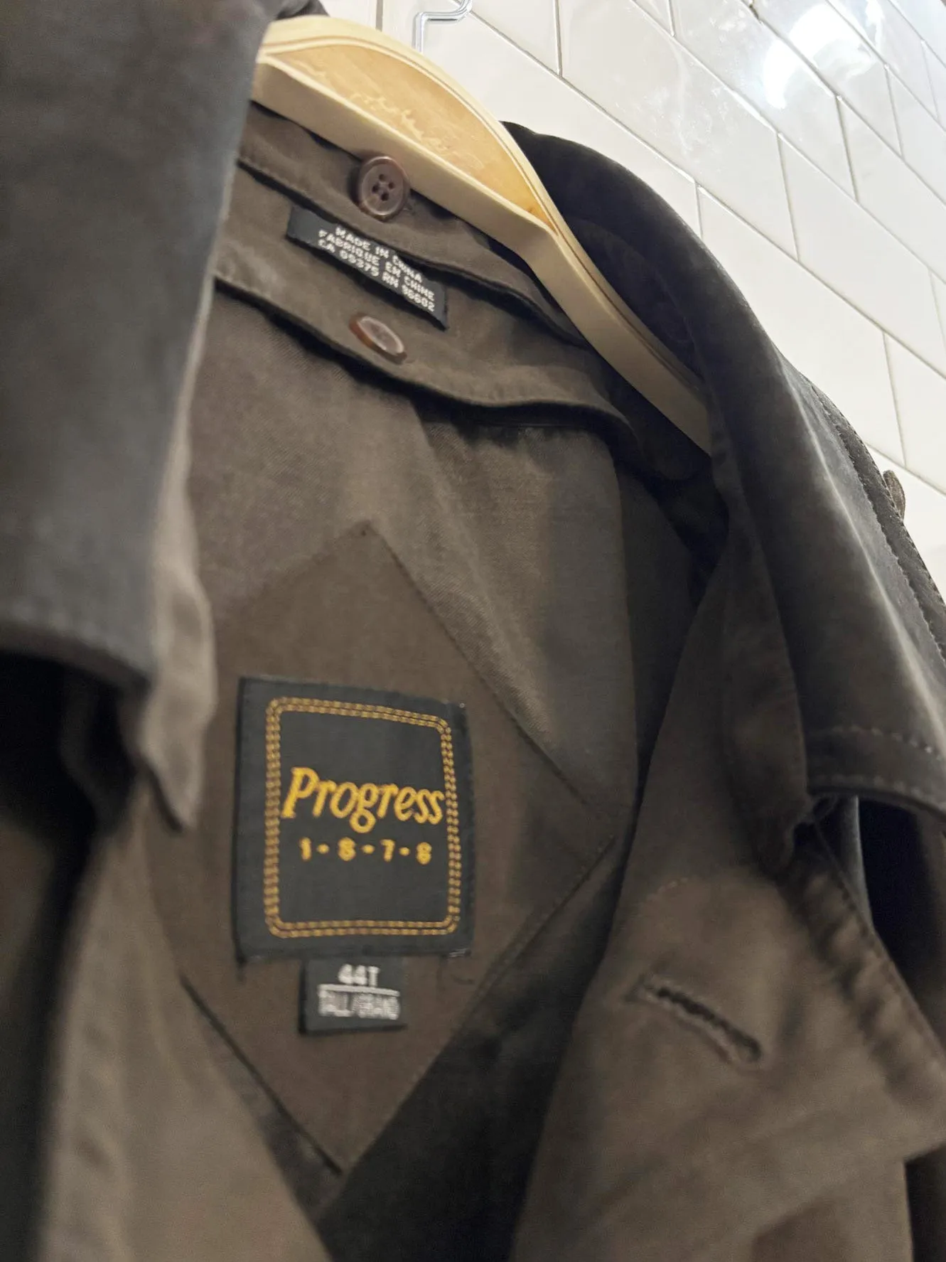 vintage 90s progress 1878 leather collar soft touch trench coat | wool-blend liner sold by Good Market Thrift Store product image thumbnail 3