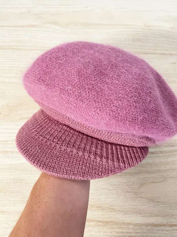 vintage angora brimmed fleece lined beret sold by Good Market Thrift Store