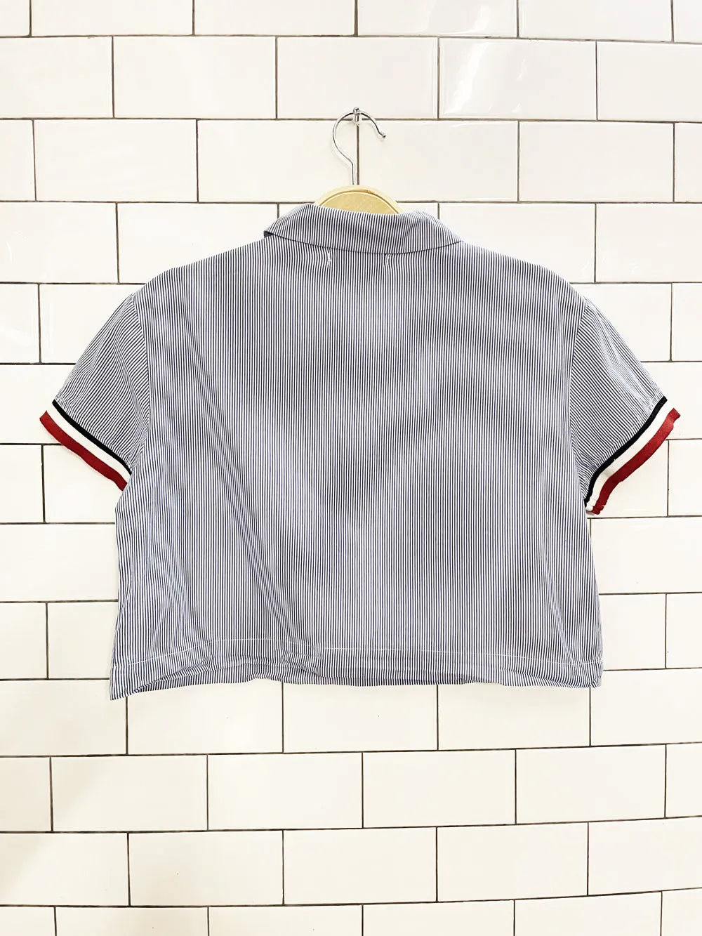 mango blue stripe cropped polo shirt sold by Good Market Thrift Store product image thumbnail 4