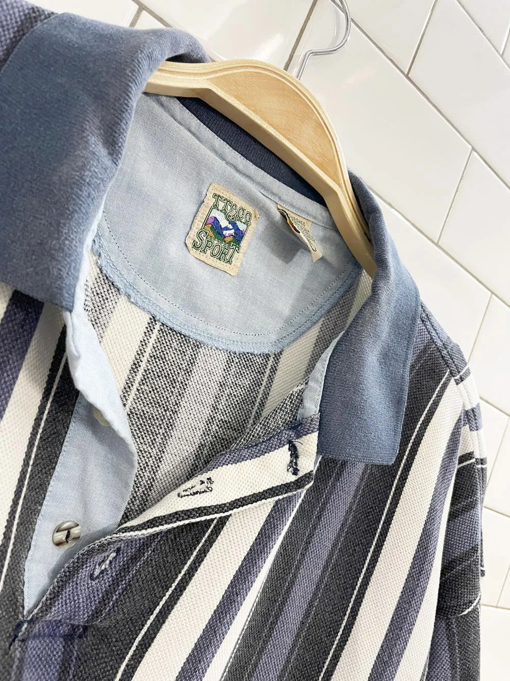 vintage 90s tt&co chunky stripe pique polo | short length sold by Good Market Thrift Store product image thumbnail 2