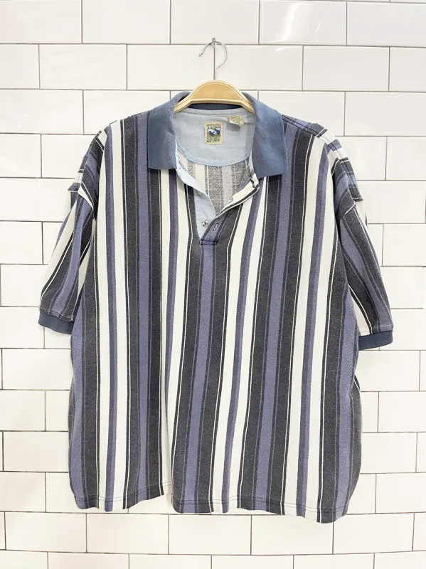 vintage 90s tt&co chunky stripe pique polo | short length sold by Good Market Thrift Store