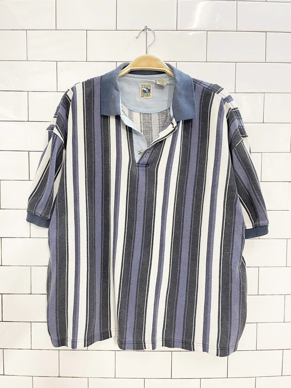 vintage 90s tt&co chunky stripe pique polo | short length sold by Good Market Thrift Store