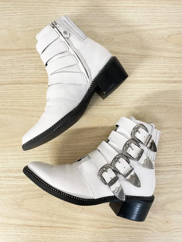 wishbone leather western buckle ankle boots sold by Good Market Thrift Store