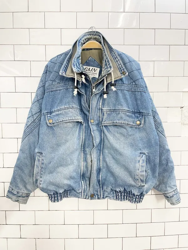 vintage 90s GAIN quilted puffer denim bomber jacket sold by Good Market Thrift Store