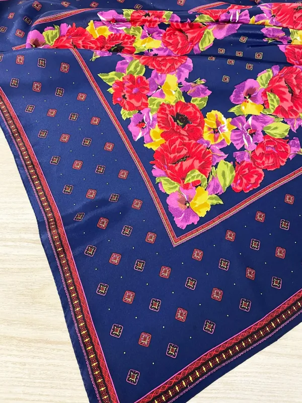 vintage silk floral medallion square hair neck scarf sold by Good Market Thrift Store