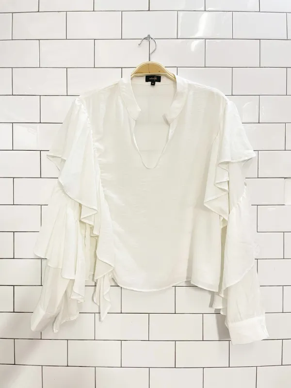 ontwelfth ruffle sleeve oversized blouse | anthropologie sold by Good Market Thrift Store