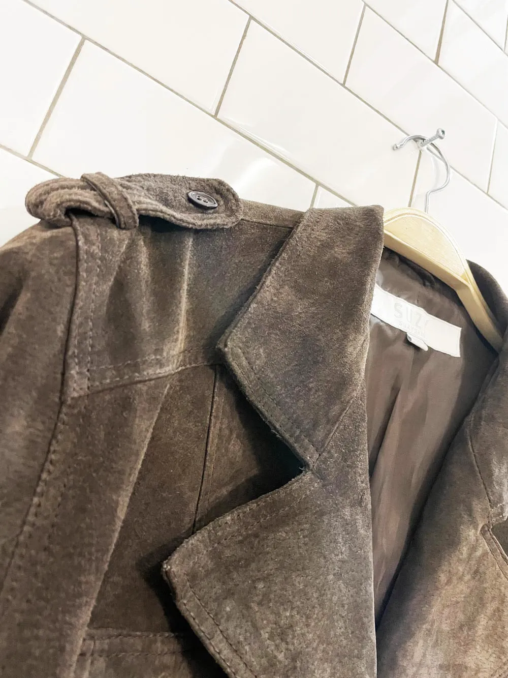 y2k suzy shier suede belted utility leather jacket sold by Good Market Thrift Store product image thumbnail 2