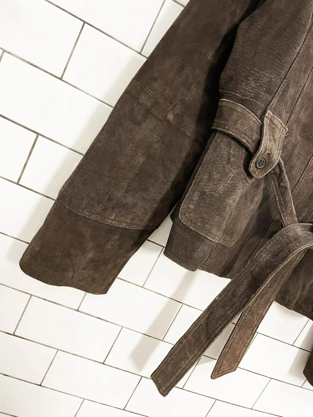 y2k suzy shier suede belted utility leather jacket sold by Good Market Thrift Store product image thumbnail 4