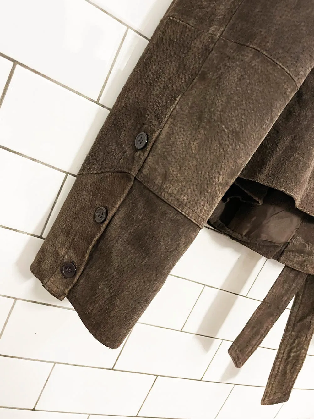 y2k suzy shier suede belted utility leather jacket sold by Good Market Thrift Store product image thumbnail 3