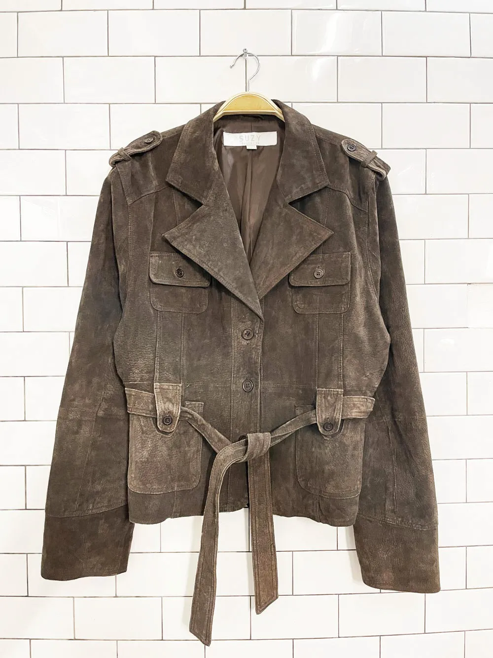 y2k suzy shier suede belted utility leather jacket sold by Good Market Thrift Store